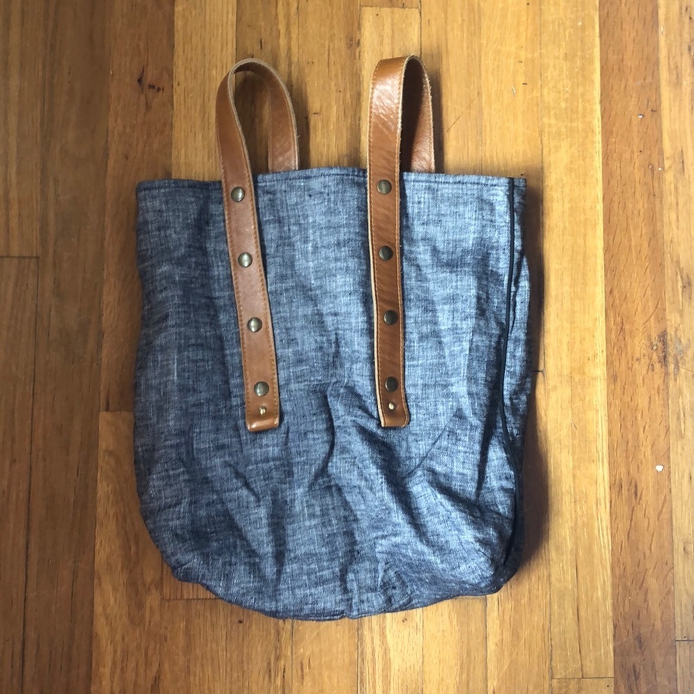 Fabric and Handle chambray and leather tote